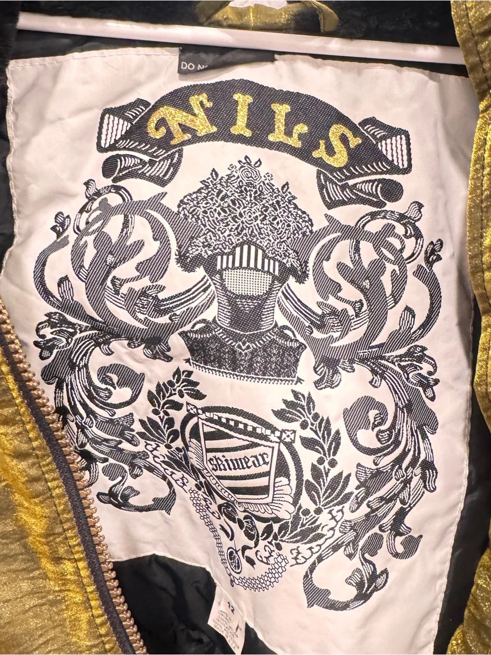 Vtg NILS Ski Jacket Metallic Gold Iridescent Peplum Smocked Waist 80s 90s Sz 12